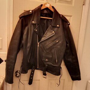 Black Leather Vintage Style Biker Jacket